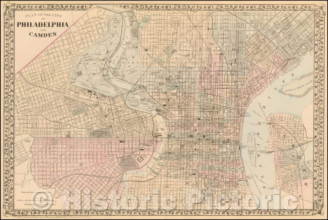 Historic Map - Plan of the City of Philadelphia and Camden, 1879, Samuel Augustus Mitchell Jr. - Vintage Wall Art