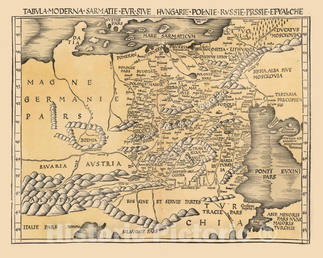 Historic Map - Poland, Baltic, Hungary & Eastern Europe, Tabula Moderna Sarmatie Eur Siv :: Poland, Baltic, Germany and Eastern Europe, 1513 - Vintage Wall Art