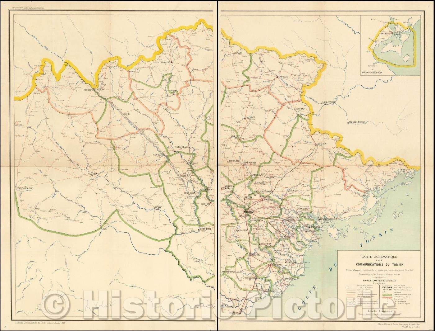 Historic Map - (Vietnam Post and Telegraph Map) Carte Schematique :: (Vietnam Post and Telegraph Map) Schematic of Tonkin Communications Roa, 1903 - Vintage Wall Art