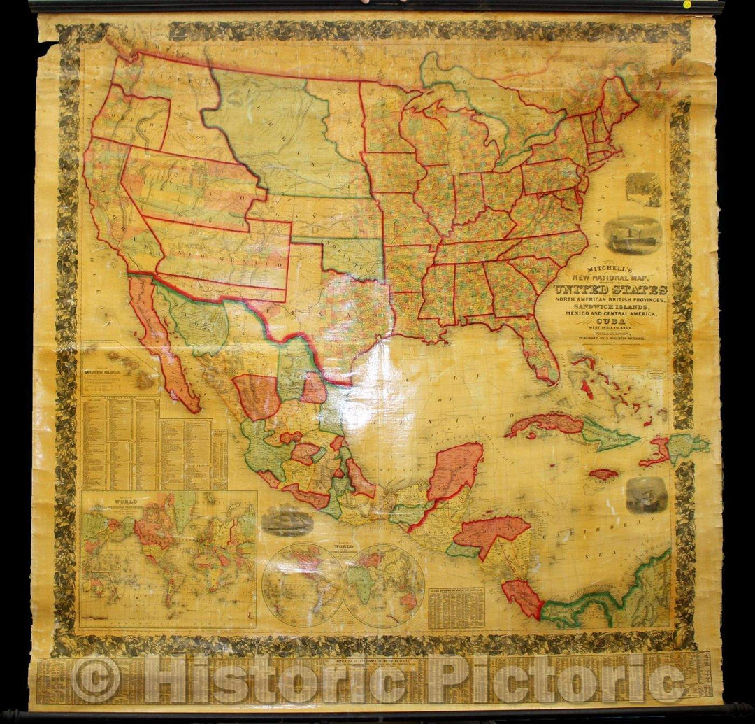 Historic Map - United States with the North American British Provinces, Sandwich Islands, Mexico and Central America, 1859 - Vintage Wall Art