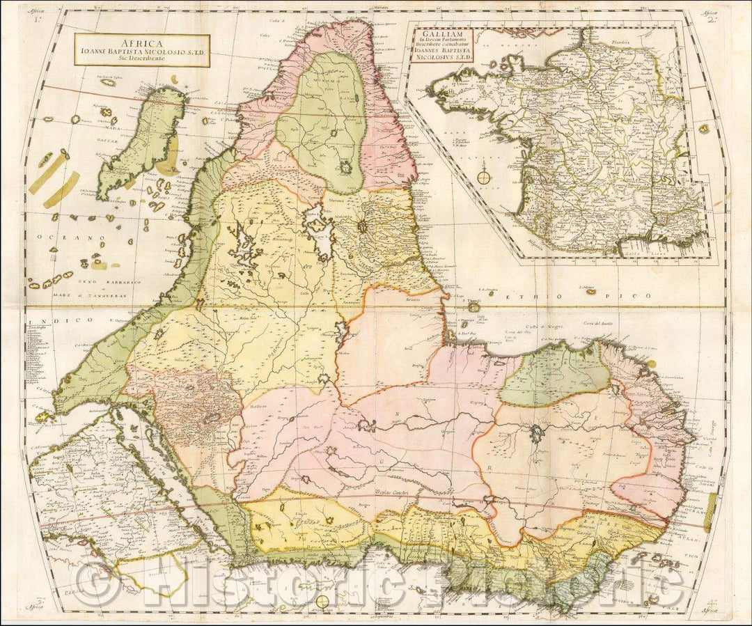 Historic Map - Africa Ioanne Baptista Nicolosio S.T.D. Sic Describente/John Baptist Africa Nicolosio S.T.D. so Describente, 1660, Giovanni Battista Nicolosi - Vintage Wall Art