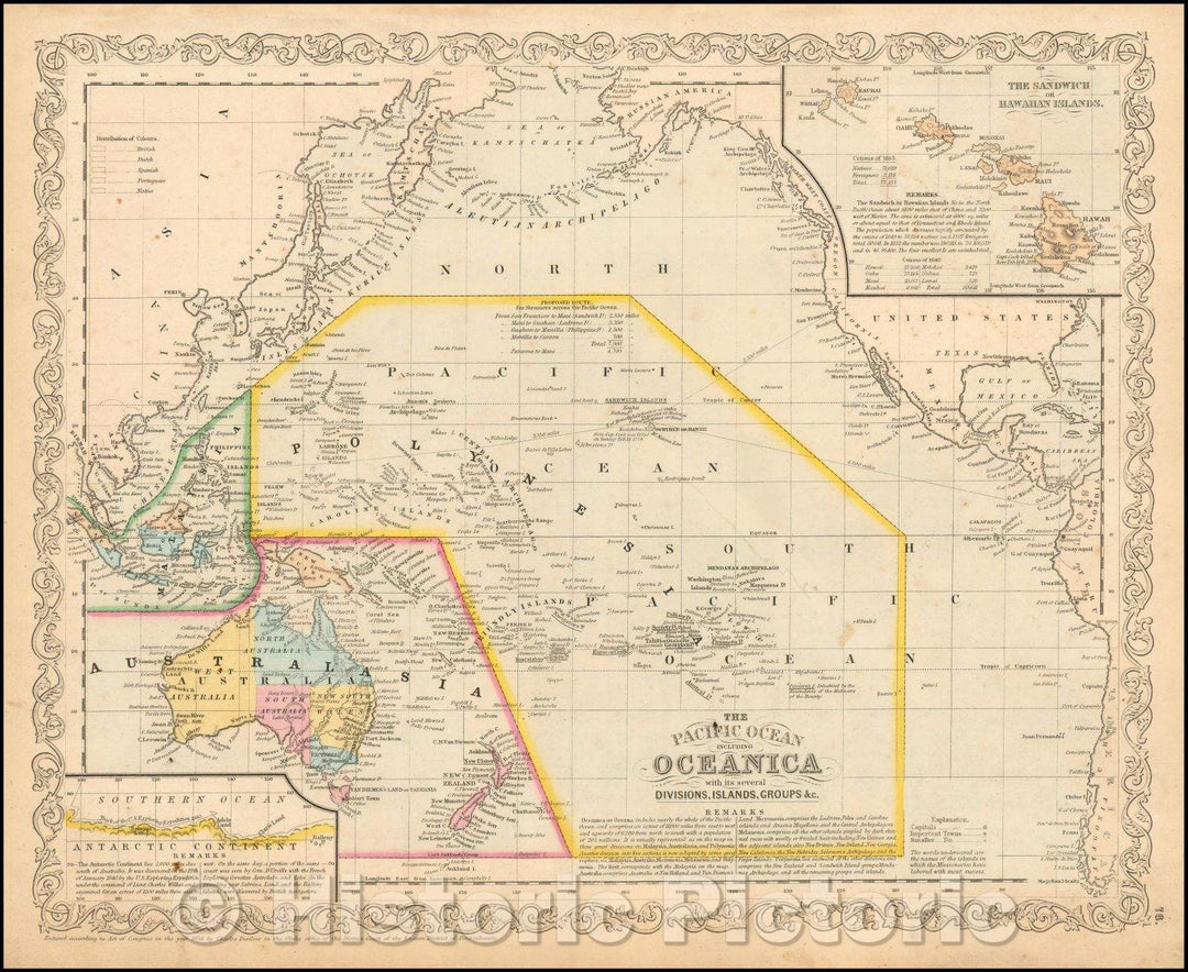 Historic Map - The Pacific Ocean Including Oceanica with its several Divisions, Groups, 1857, Charles Desilver - Vintage Wall Art