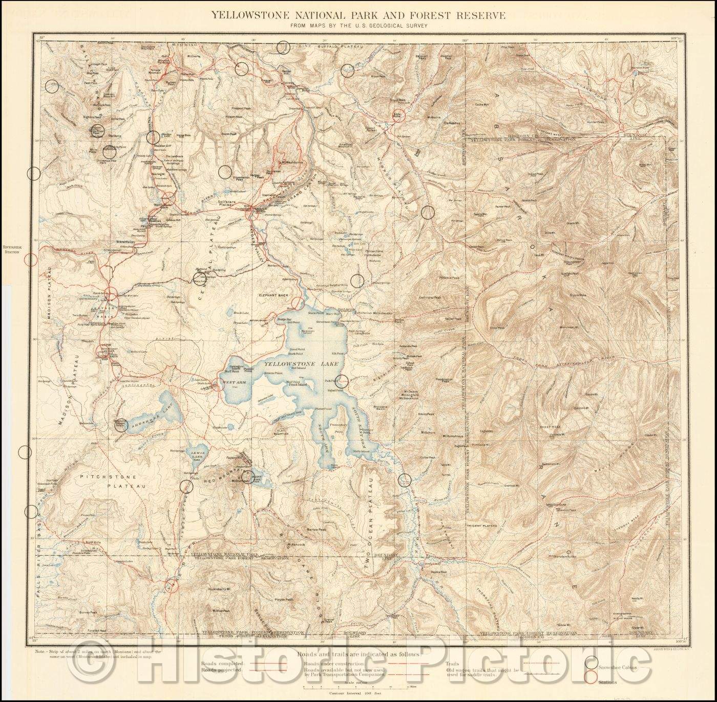 Historic Map - Yellowstone National Park and Forest Reserve From Maps, 1890, U.S. Geological Survey - Vintage Wall Art