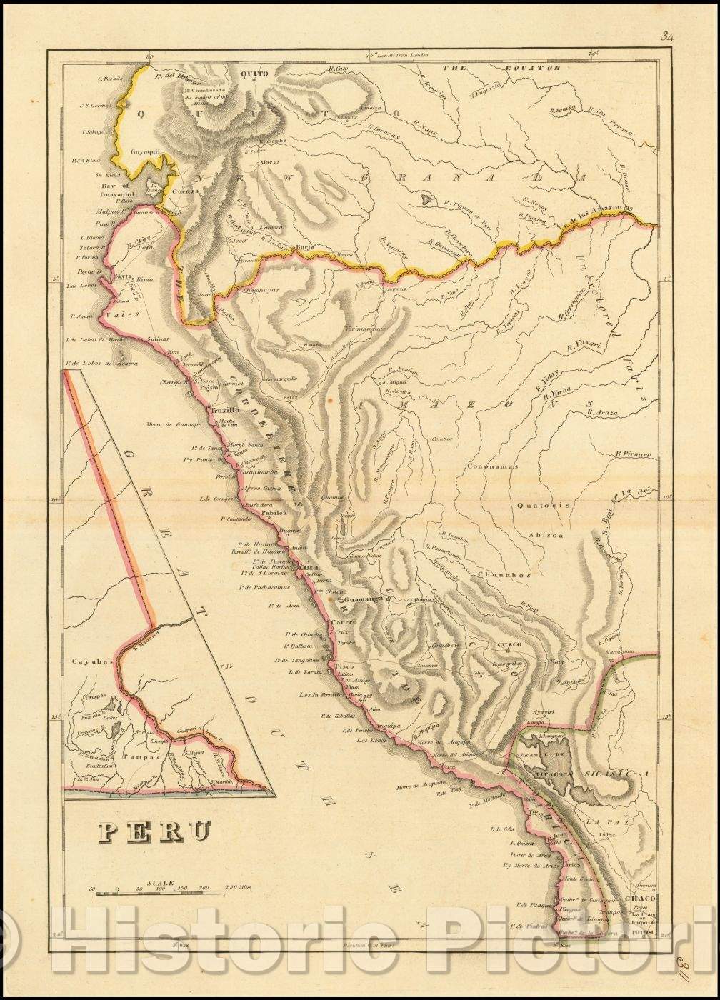 Historic Map - Peru, South America, 1814, Mathew Carey - Vintage Wall Art