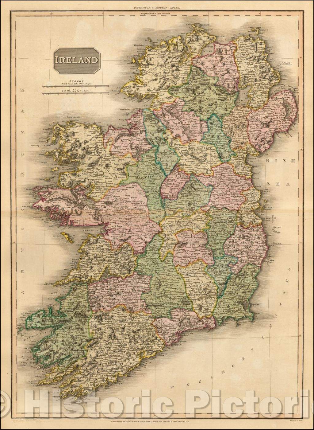 Historic Map - Ireland, 1815, John Pinkerton - Vintage Wall Art