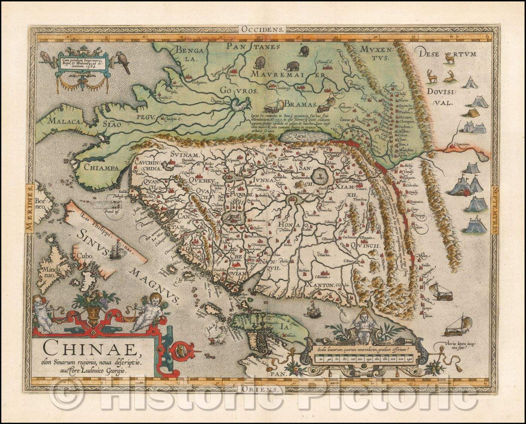 Historic Map - Chinae, olim Sinarum regionis nova descriptio auctore Ludovico Georgio, 1588, Abraham Ortelius - Vintage Wall Art