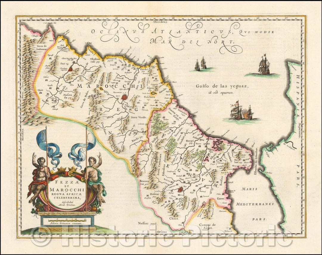 Historic Map - Fezzae et Marocchi Regna Africae Celeberrima, 1635, Willem Janszoon Blaeu - Vintage Wall Art