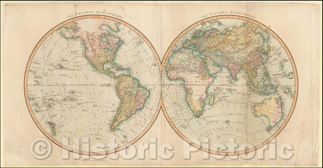 Historic Map - The Western Hemisphere [and] Eastern Hemisphere, 1799, John Cary - Vintage Wall Art