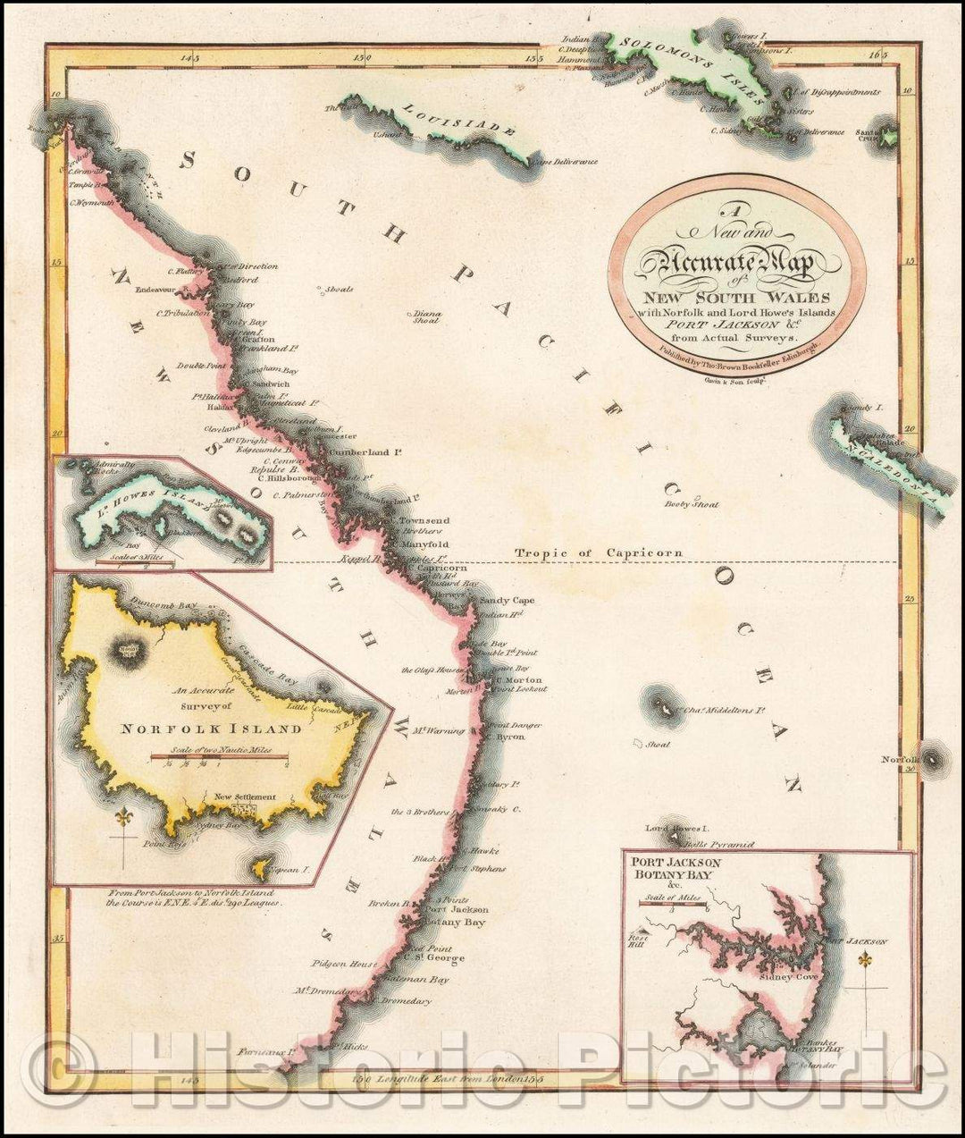 Historic Map - A New and Accurate Map of New South Wales with Norfolk and Lord Howes Islands Port Jackson, from Acutal Surveys, 1794, Robert Wilkinson - Vintage Wall Art