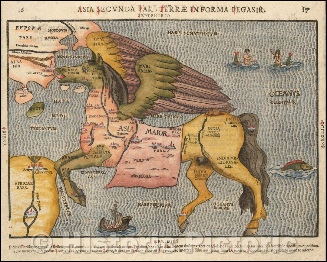 Historic Map - Asia Secunda Pars Terrae in Forma Pegasir Asia in the Form of Pegasus, 1581, Heinrich Bunting v1