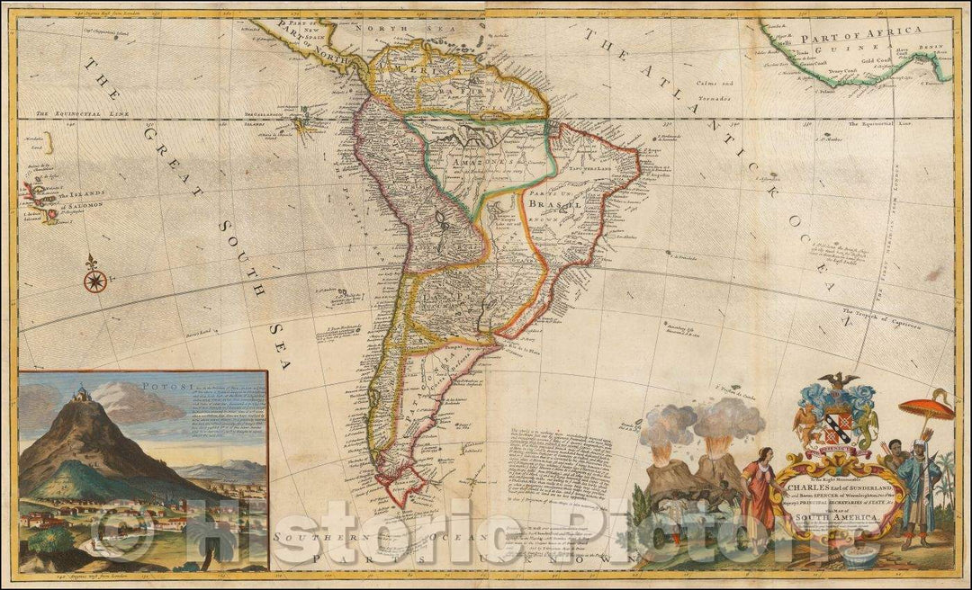 Historic Map - Map of South America, According to the Newest and Most Exact Observations, 1730, Herman Moll v4