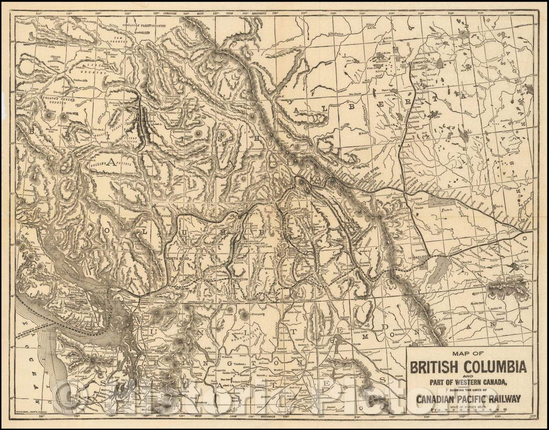 Historic Map - Map of British Columbia and Part of Western Canada, Showing the Lines of Canadian Pacific Railway, 1895, Poole Brothers - Vintage Wall Art