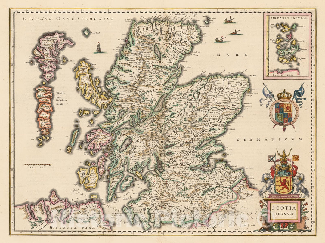 Historic Map - Scotia Regnum/Jansson's Map of Scotland, 1635, Willem Janszoon Blaeu - Vintage Wall Art