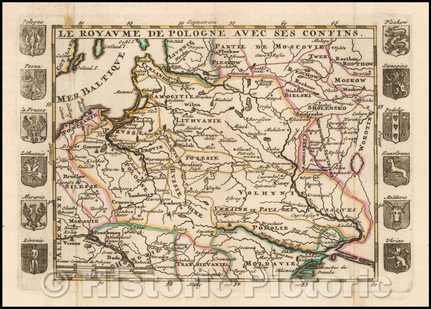 Historic Map - Le Royaume de Pologne avec ses Confins/The Kingdom of Poland with its Confines, 1708, Daniel de La Feuille - Vintage Wall Art