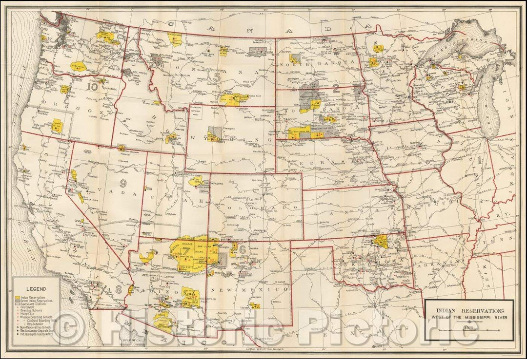 Historic Map - Indian Reservations West of the Mississippi River, 1919, U.S. Geological Survey - Vintage Wall Art