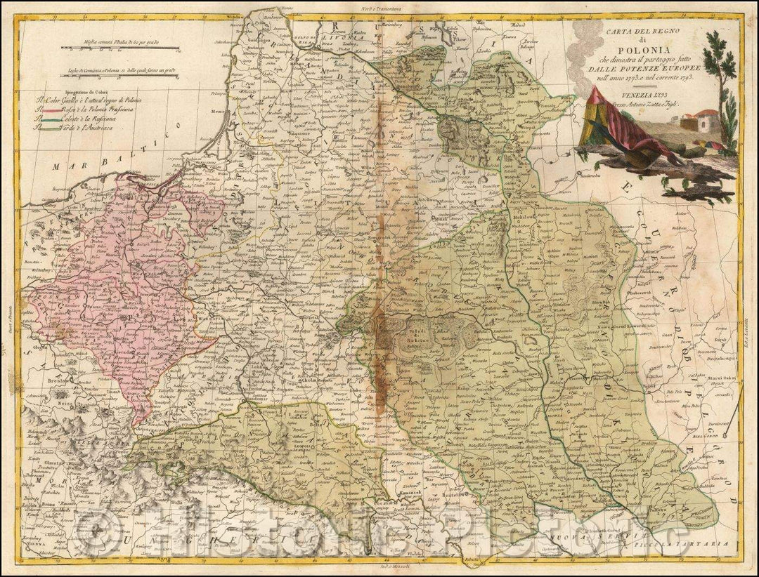 Historic Map - Carta Del Regno di Polonia che cintostra il partaggio fatto Dalle Potenze Europee nell', 1793, Antonio Zatta v2