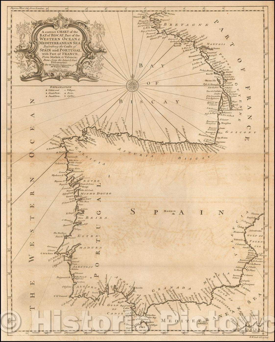 Historic Map - A correct Chart of the Bay of Biscay, Part of the Western Ocean & Mediterranean Sea: Describing the Coasts of Spain and Portugal, 1746 v1