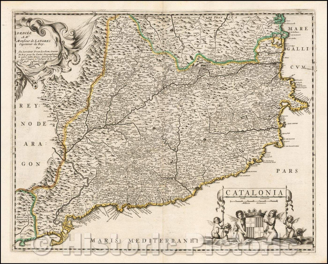 Historic Map - Catalonia, 1640, Michel Van Lochem - Vintage Wall Art