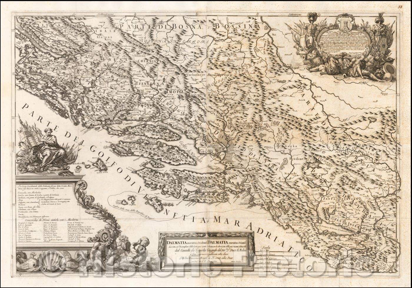 Historic Map - Dalmatia maritima Occidentale descritta su l'Esemplare delle :: Adriatic Coastline, Montenegro in the south, coast of central Croatia, 1689 - Vintage Wall Art