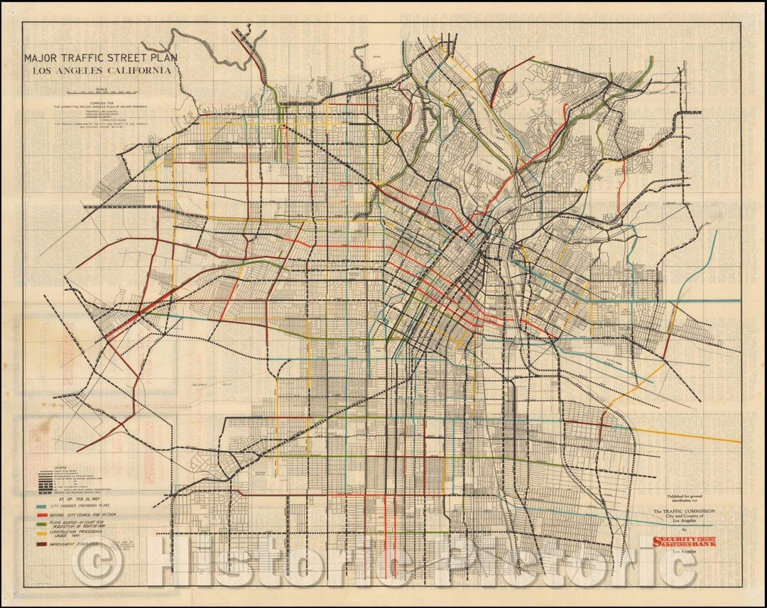 Historic Map - Major Traffic Street Plan Los Angeles California.The Committee On Los Angeles Plan of Major Highways. Frederick Law Olmsted, 1927 v2