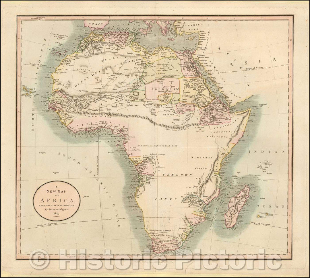 Historic Map - Africa, From the Latest Authorities, 1805, John Cary - Vintage Wall Art