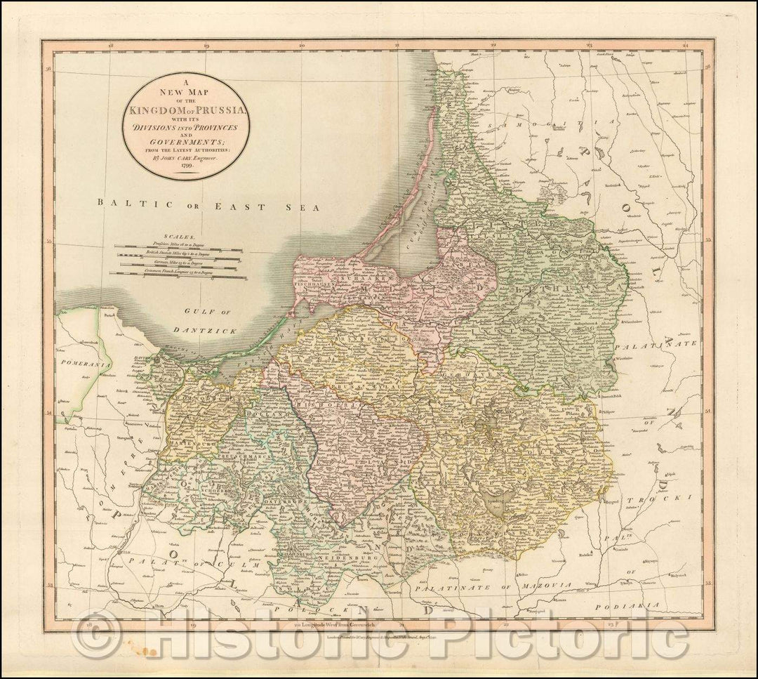 Historic Map - A New Map of Poland, and the Grand Duchy of Lithuania, Shewing their Dismemberments and Divisions Between Austria, Russia and Prussia, 1799 v3