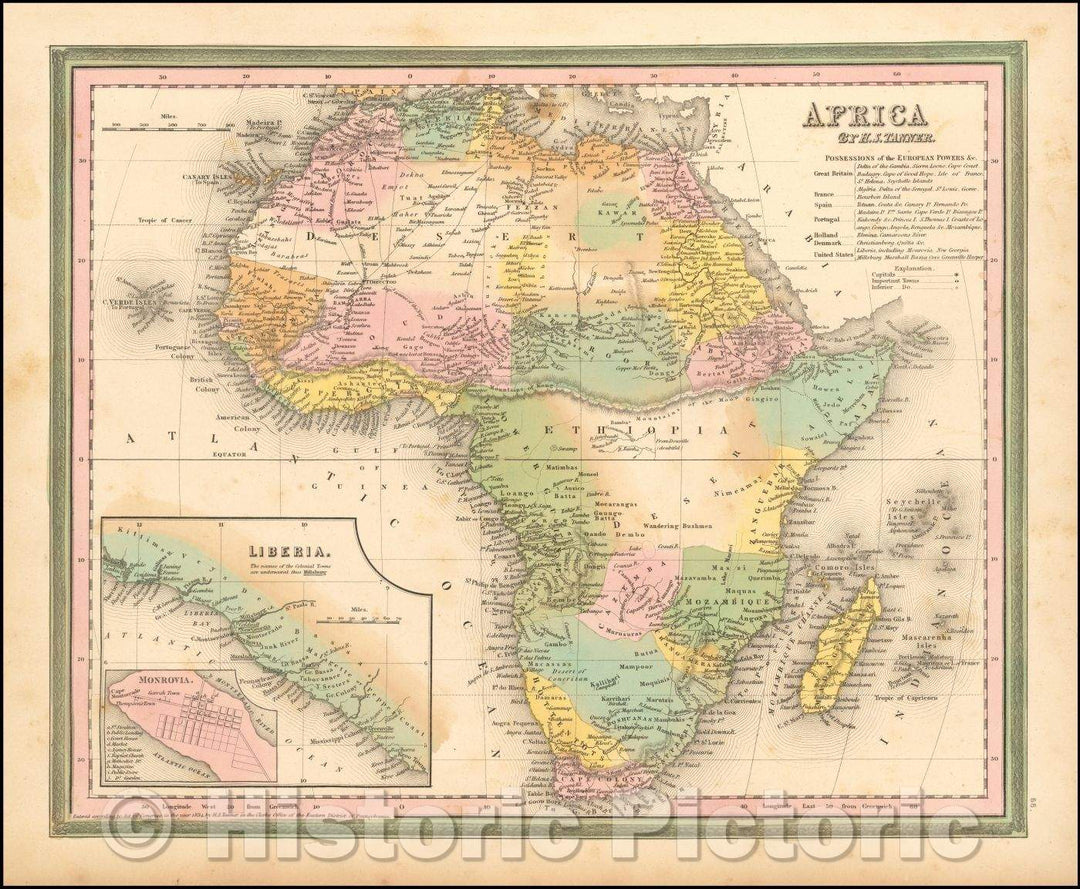 Historic Map - Africa, 1846, Henry Schenk Tanner - Vintage Wall Art