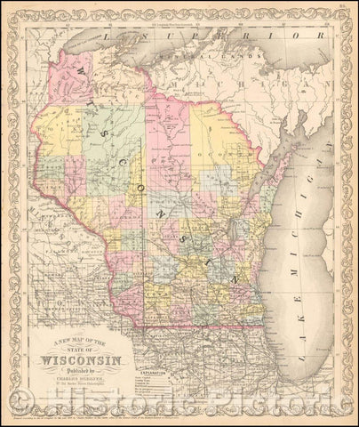 Historic Map - The State of Wisconsin, 1857, Charles Desilver - Vintage Wall Art