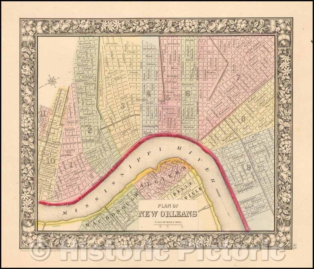 Historic Map - Plan of New Orleans, 1865, Samuel Augustus Mitchell Jr. v1