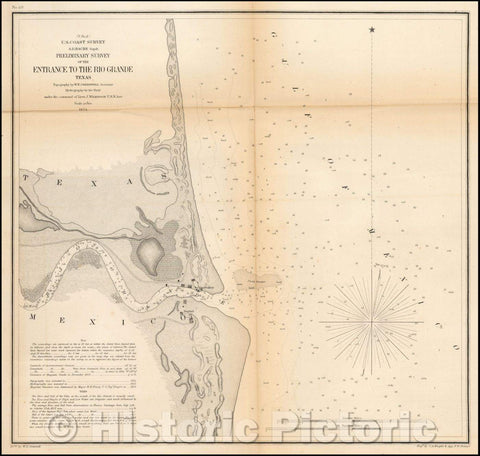 Historic Map - Preliminary Survey of the Entrance to the Rio Grande Texas, 1854, United States Coast Survey - Vintage Wall Art