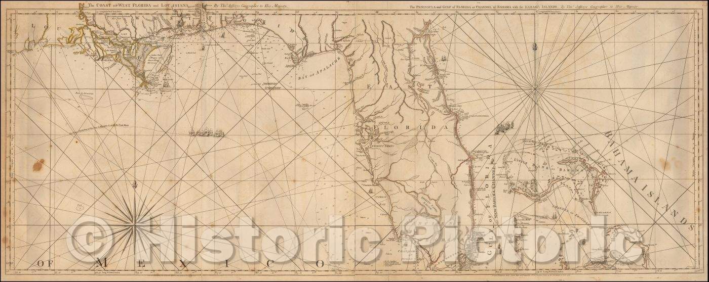 Historic Map - The Coast of West Florida and Louisiana, 1775, Thomas Jefferys - Vintage Wall Art