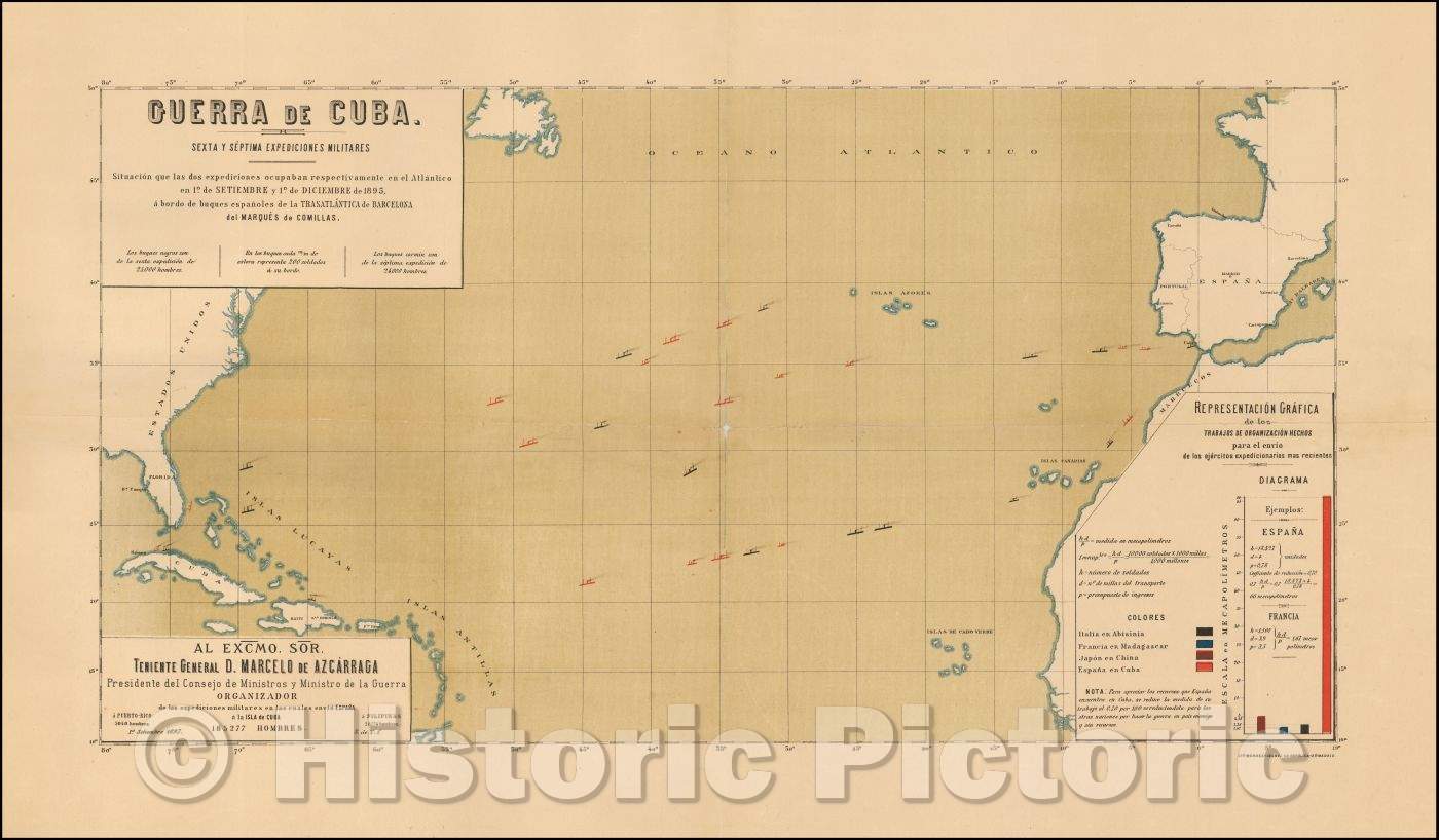 Historic Map - Guerra de Cuba: sexta y s?tima expediciones militares :: Theater of the Spanish American War in the Caribbean, published in Madrid, 1897 - Vintage Wall Art