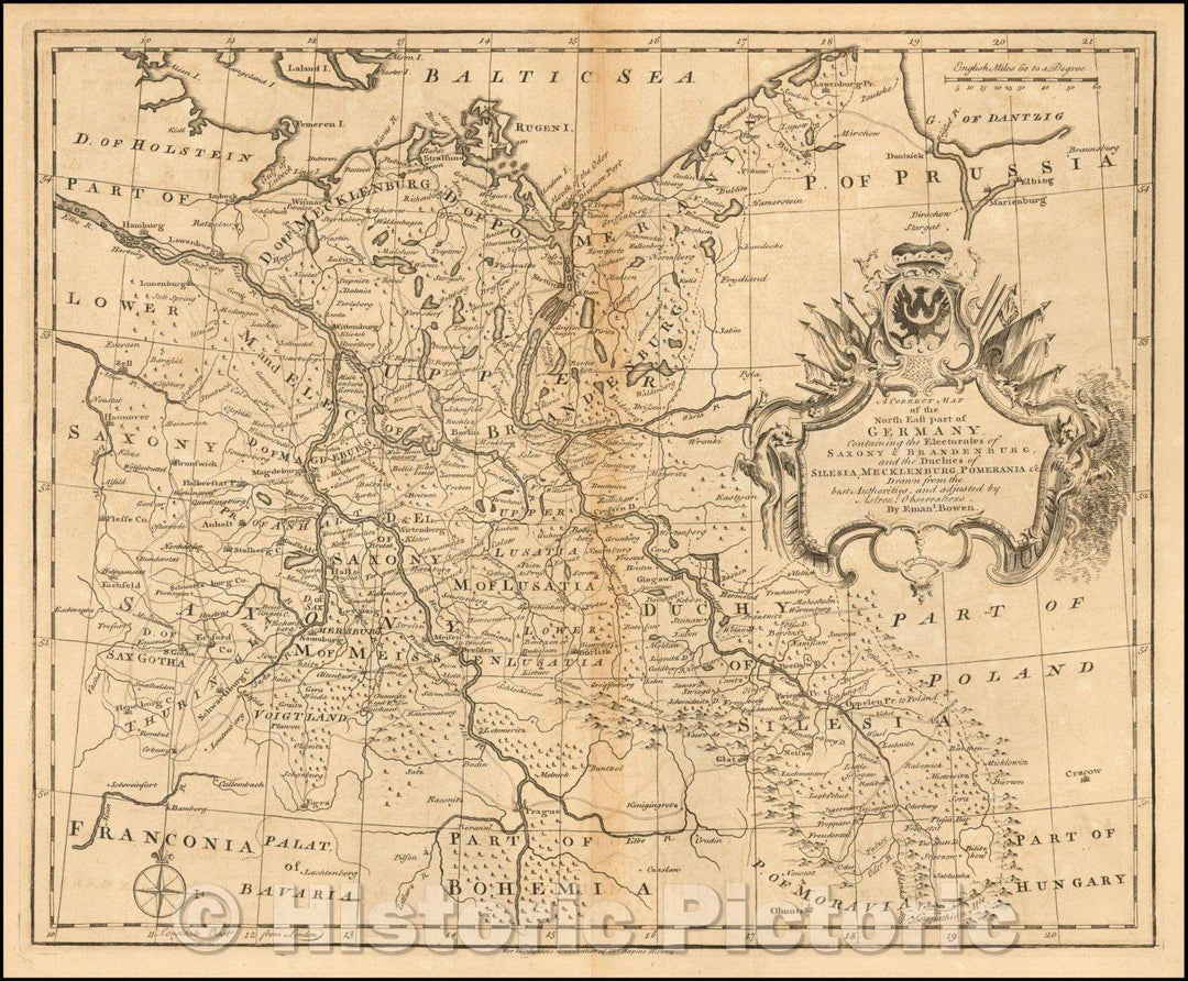 Historic Map - A New and Correct of the North East part of Germany, Containing the Electorates of of Saxony & Brandenburg, Duchies of Silesia, Mecklenbur, 1732 - Vintage Wall Art