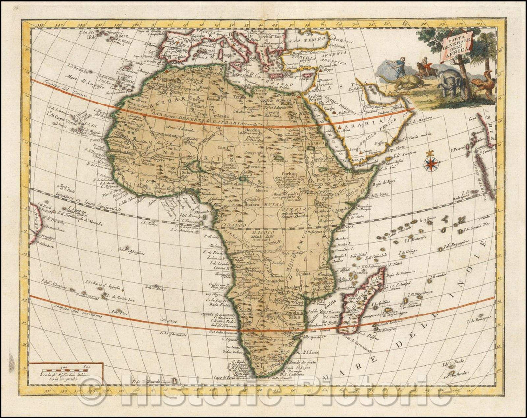 Historic Map - Carta Generale Dell' Africa, 1740, Giambattista Albrizzi - Vintage Wall Art