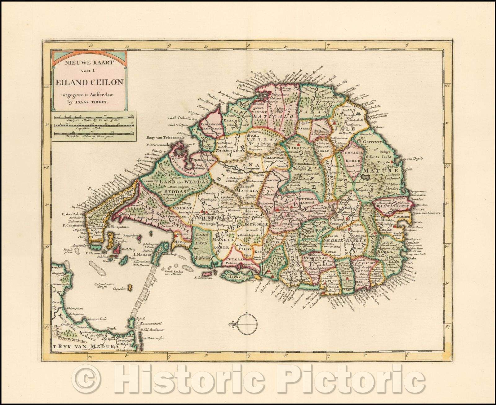 Historic Map - Nieuwe Kaart van t Eiland Ceilon/Issak Tirion's Map of Sri Lanka. and Map for the period, 1750, Issac Tirion - Vintage Wall Art