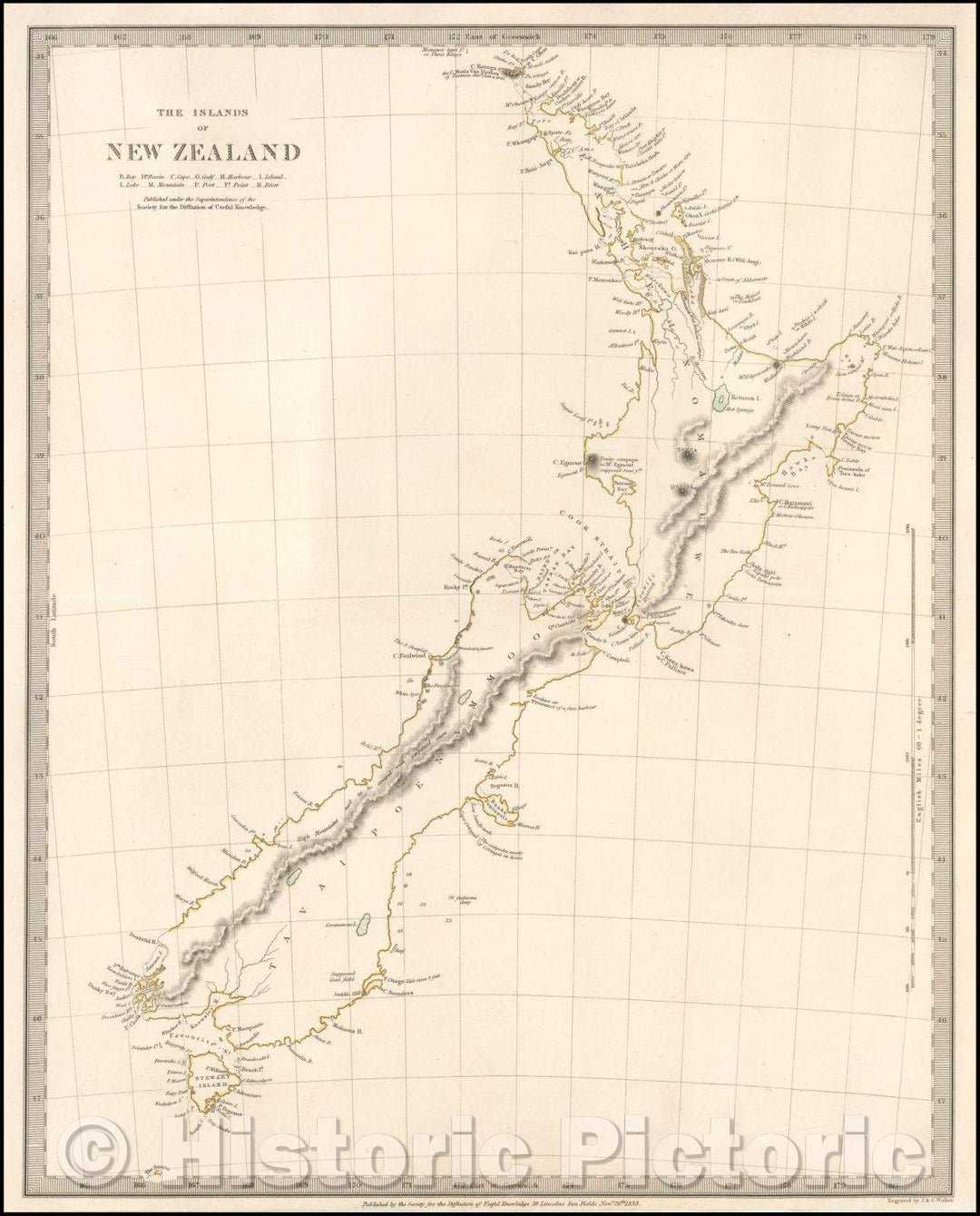 Historic Map - The Islands of New Zealand, 1833, SDUK - Vintage Wall Art