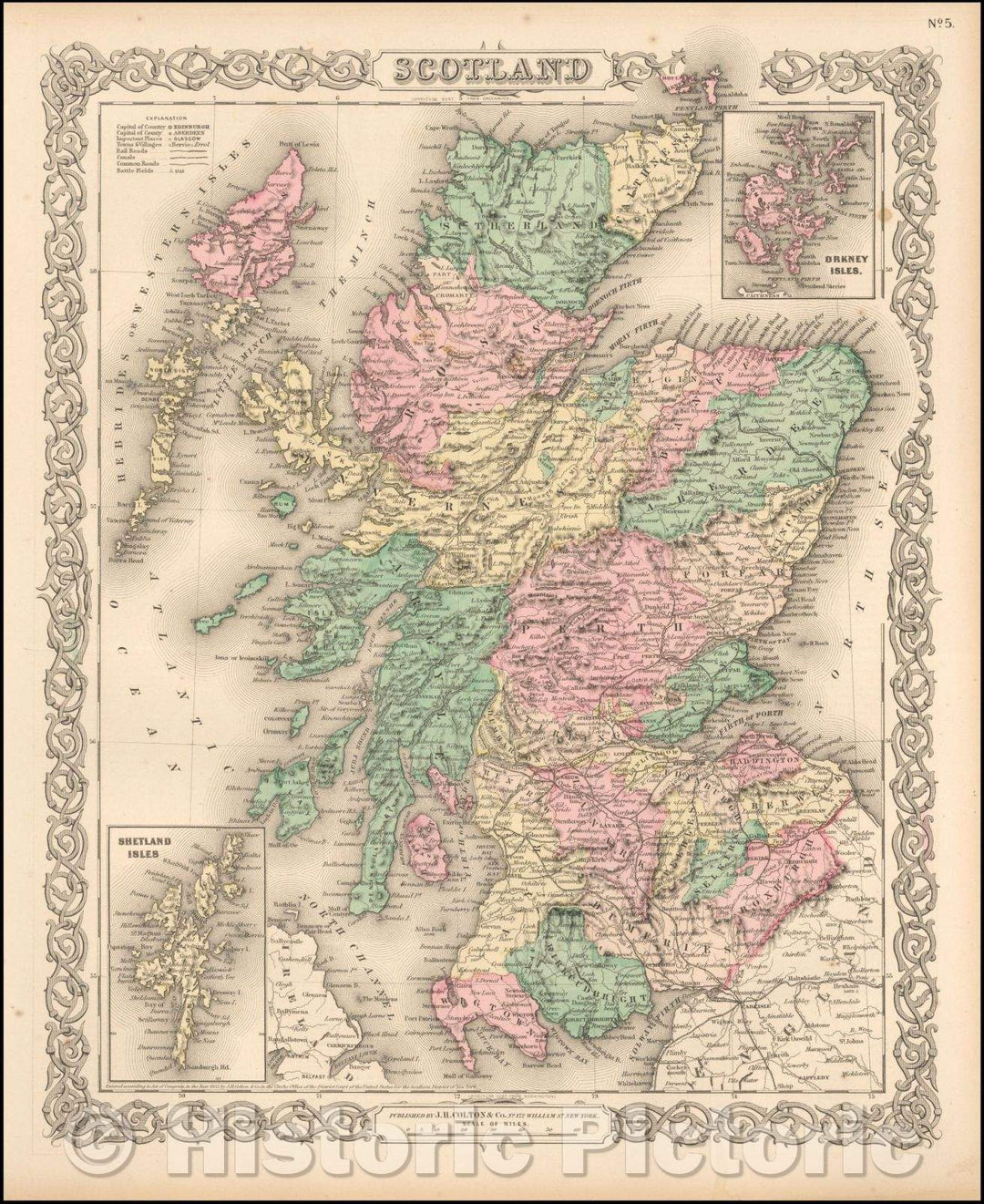 Historic Map - Scotland, 1859, Joseph Hutchins Colton - Vintage Wall Art