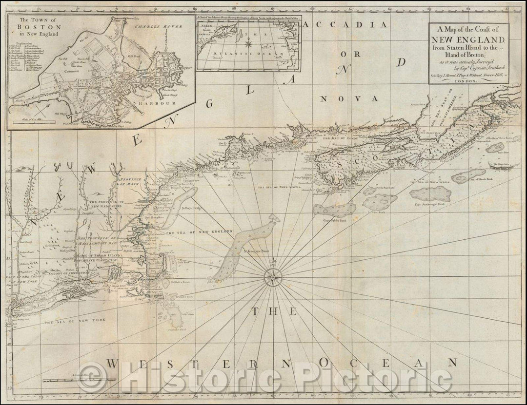 Historic Map - Coast of New England from Staten Island to the Island of Breton, as it was actually Surveyed, 1777, Mount & Page - Vintage Wall Art