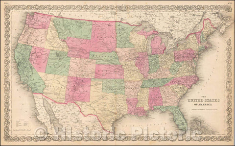 Historic Map - The United States of America [Wyoming attached to Dakota], 1865, Joseph Hutchins Colton - Vintage Wall Art