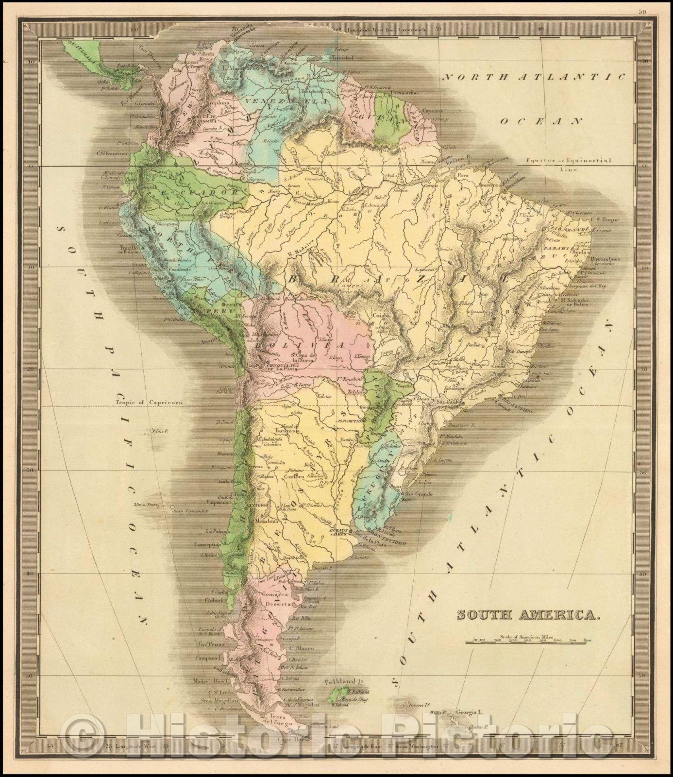 Historic Map - South America, 1842, John Greenleaf - Vintage Wall Art