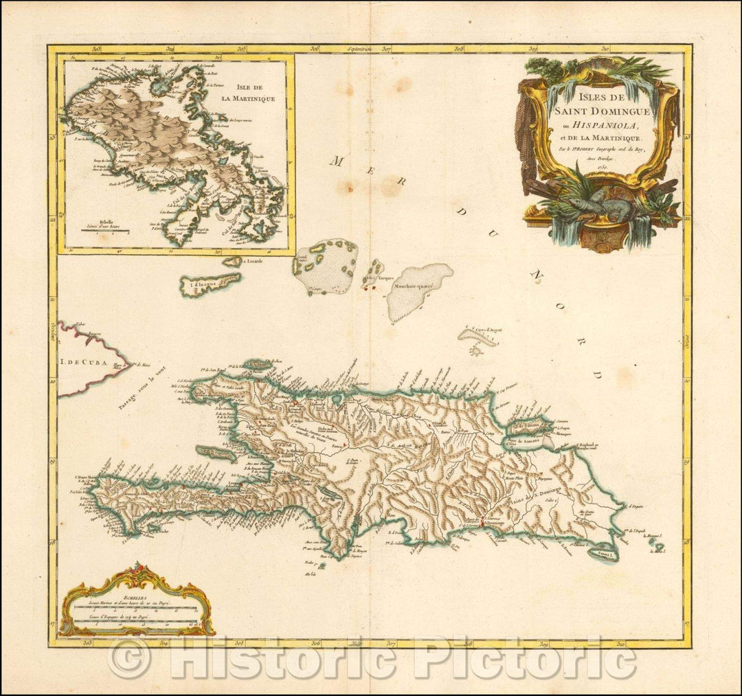 Historic Map - Isles de Saint Domingue ou Hispaniola et de la Martinique, 1750, Gilles Robert de Vaugondy v1