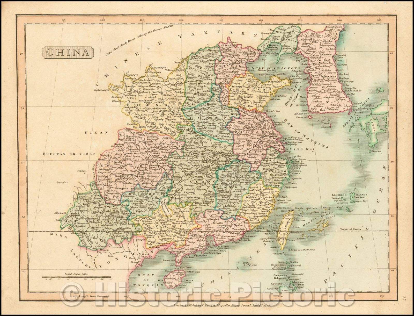 Historic Map - China [with Korea], 1809, Charles Smith - Vintage Wall Art