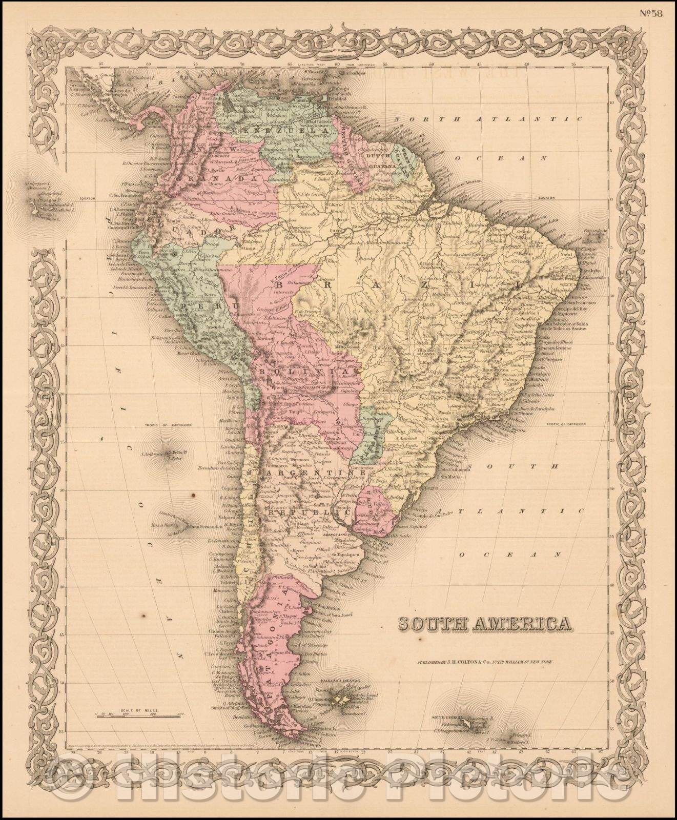 Historic Map - South America, 1859, Joseph Hutchins Colton - Vintage Wall Art