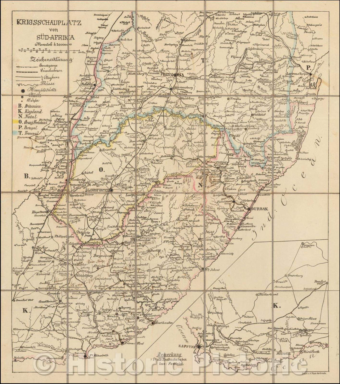 Historic Map - German South African War Map (Boer War Map) / Krigsschauplatz von Sud-Afrika, 1900, A. Rain - Vintage Wall Art