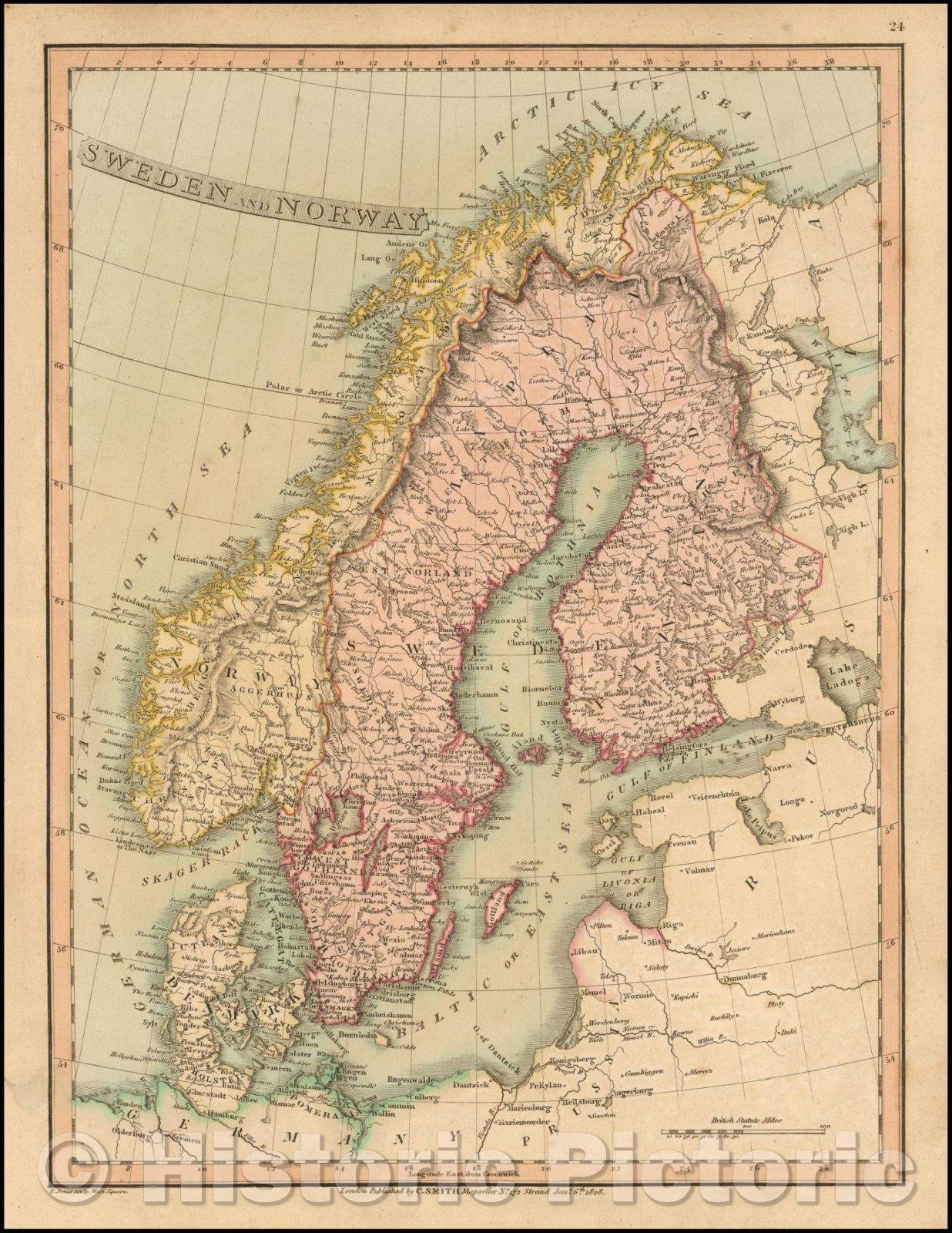 Historic Map - Sweden and Norway, 1809, Charles Smith - Vintage Wall Art