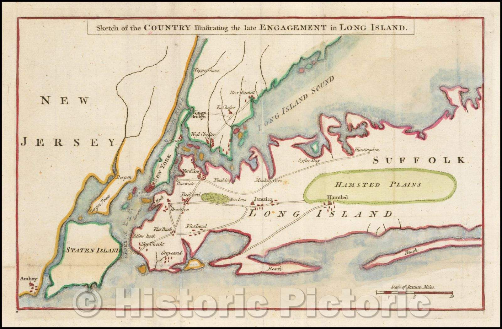 Historic Map - Sketch of the Country Illustrating the late Engagement in Long Island, 1776, Gentleman's Magazine - Vintage Wall Art