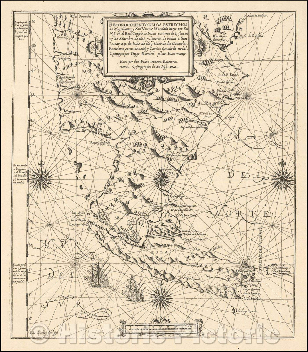 Historic Map - Reconocimiento De Los Estrechos de Magallanes y San Vicente Mandado hazer por Su Mdg. en el Real Conseio de Indias partieron de Lisboa, 1621 v2