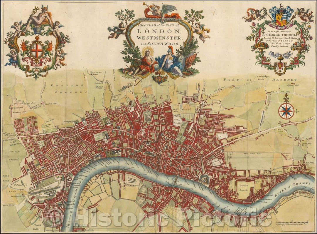 Historic Map - A New Plan of the City of London, Westminster and Southwark, 1720, John Strype - Vintage Wall Art