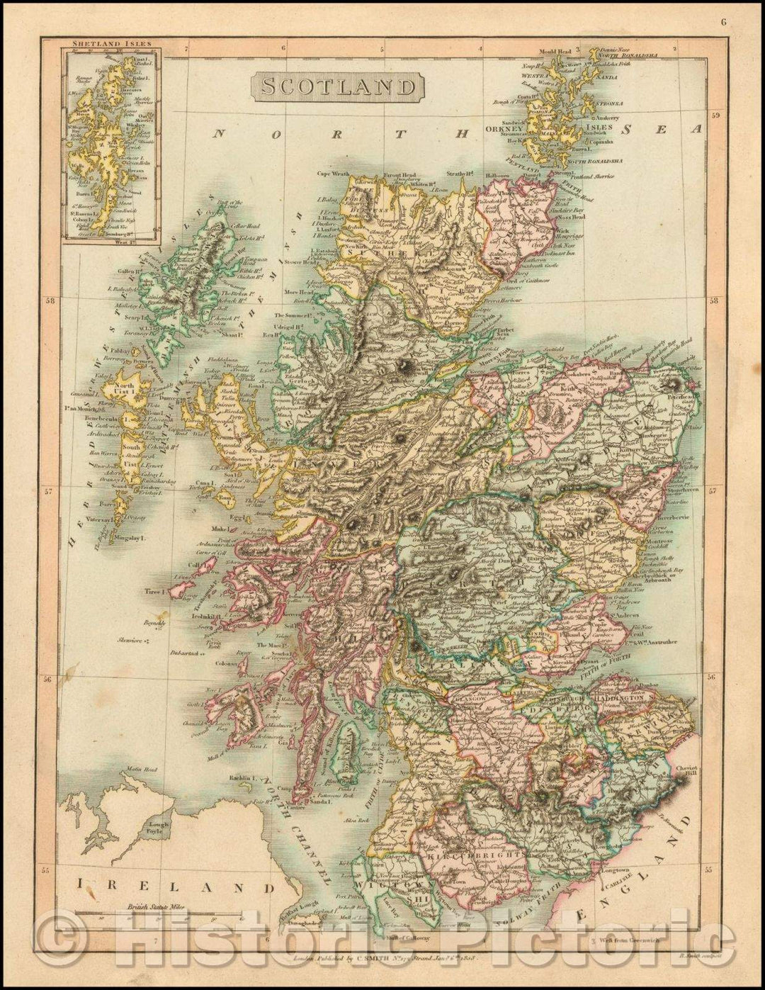 Historic Map - Scotland, 1808, Charles Smith - Vintage Wall Art