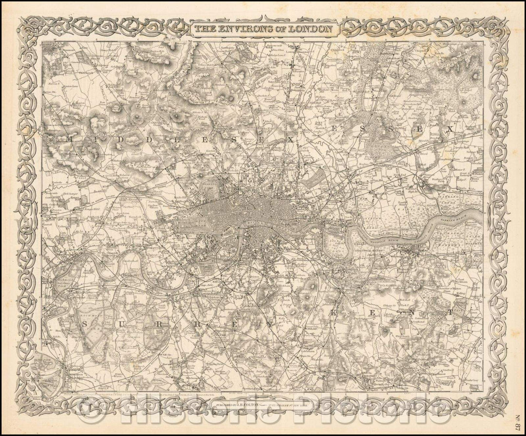 Historic Map - The Environs of London, 1865, Joseph Hutchins Colton - Vintage Wall Art